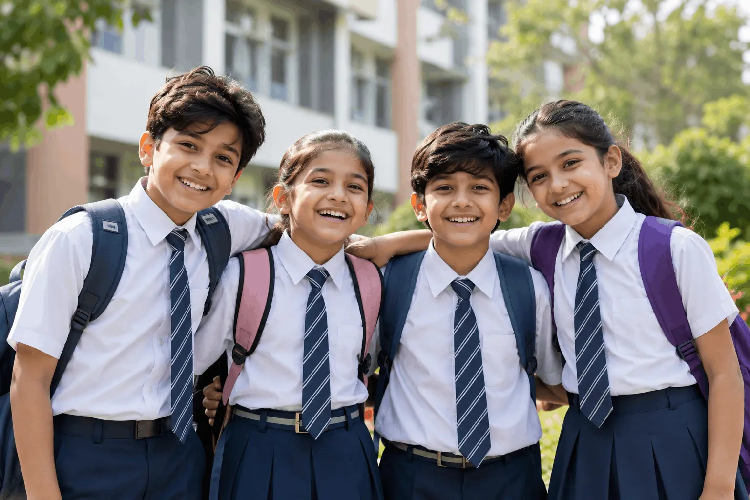Students in school uniform smiling together